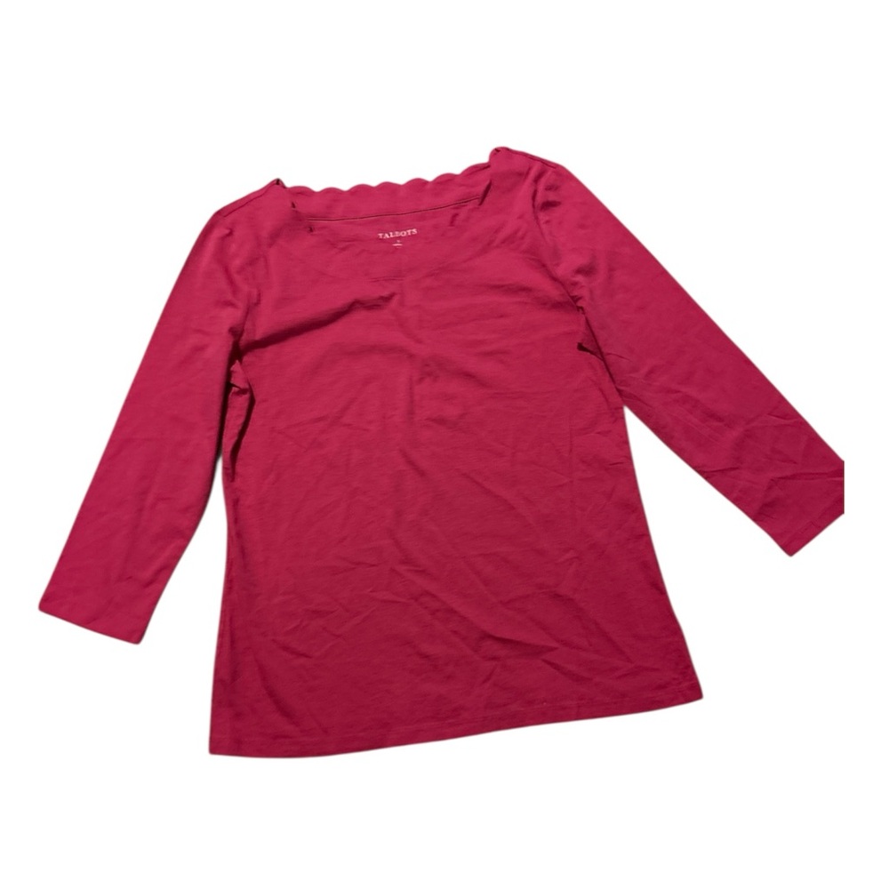 Talbots Fuchsia Pink Scalloped Neck Top